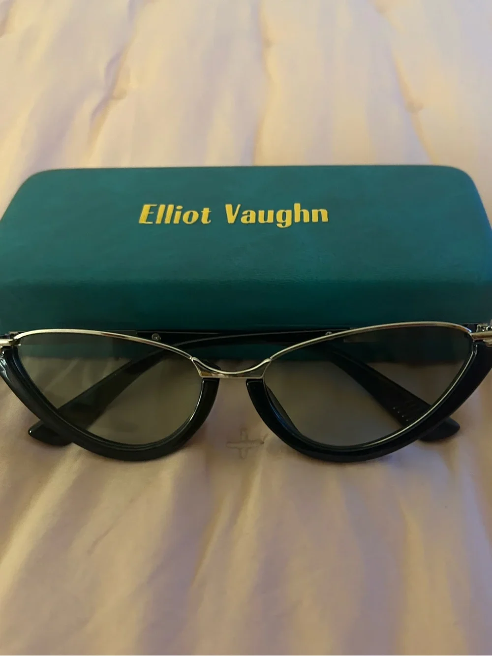 Black Cat-Eye Sunglasses with Teal Case